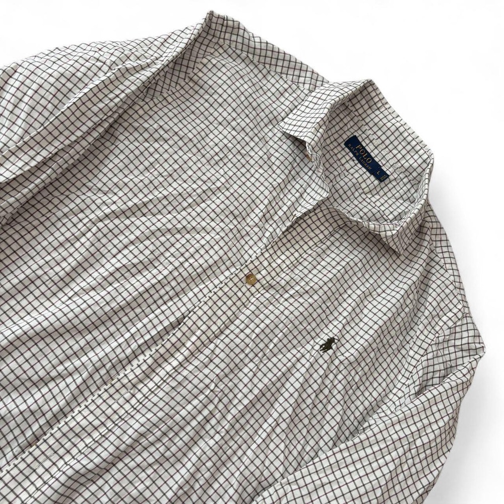 Polo Ralph Lauren Mens White Plaid Check Button Up Shirt Large Long Sleeve